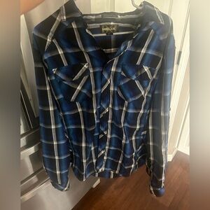 Men's Helix long sleeve button down shirt XL Blue Plaid